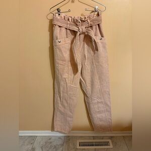 Sea New York Metta Acid Wash High Rise Paperbag Jeans in Peach